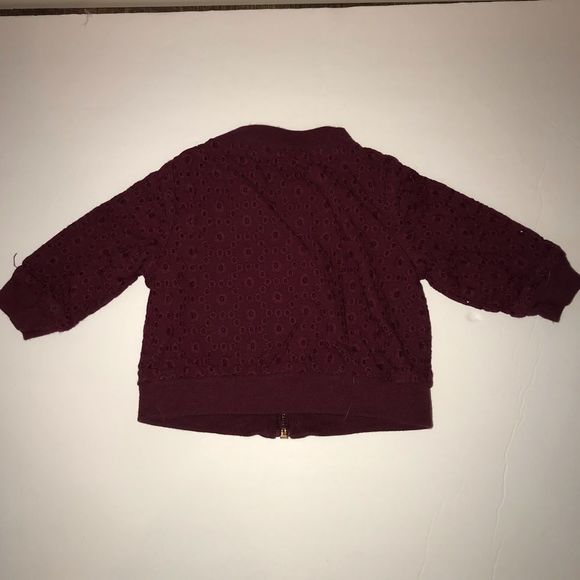 🆕 CAT & JACK Burgundy zip up eyelet jacket size 0-3 months NWOT - Picture 4 of 6